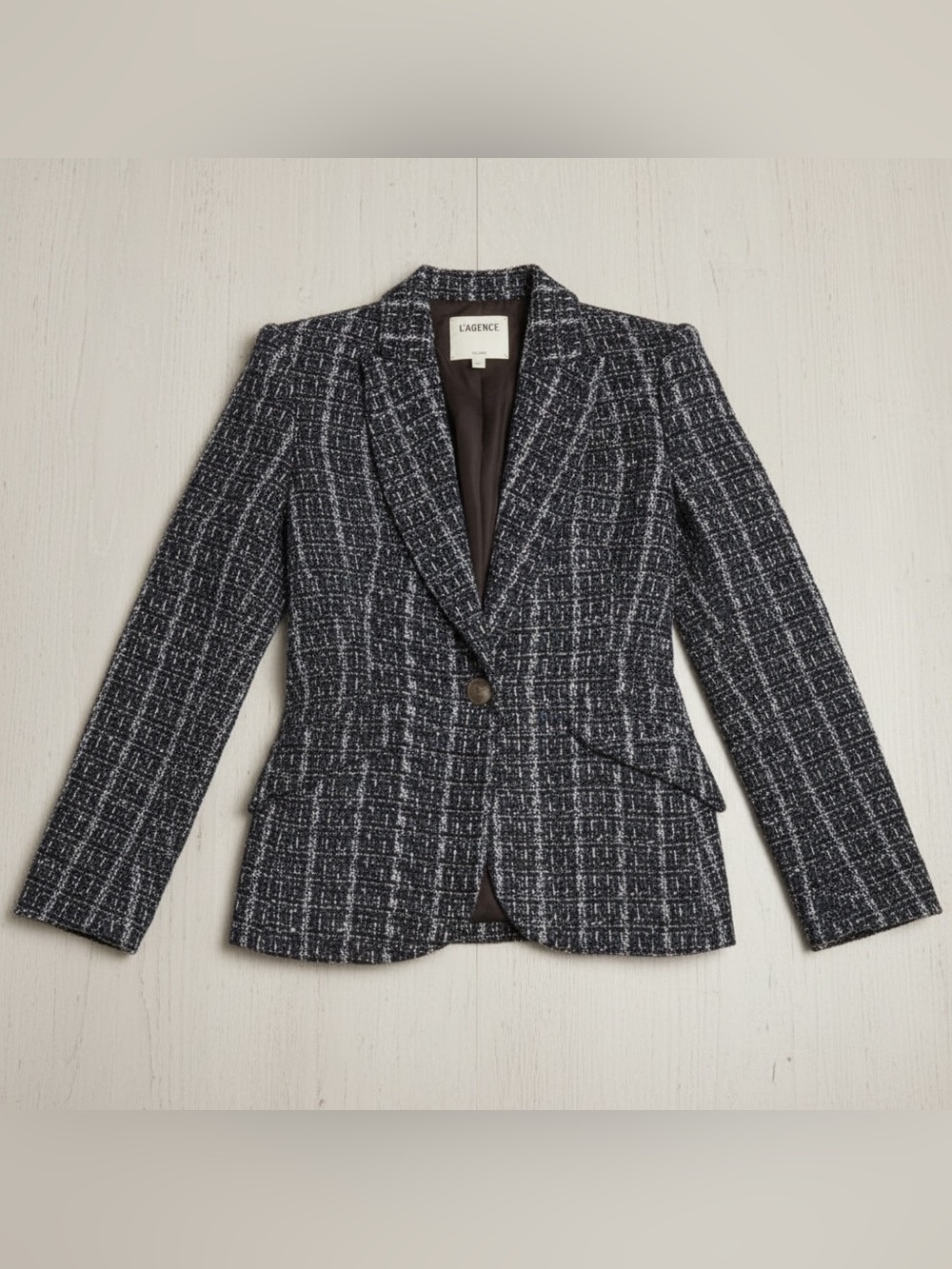 L'Agence Chamberlain Hudson Tweed Blazer Navy Black Single Button | Size 8
